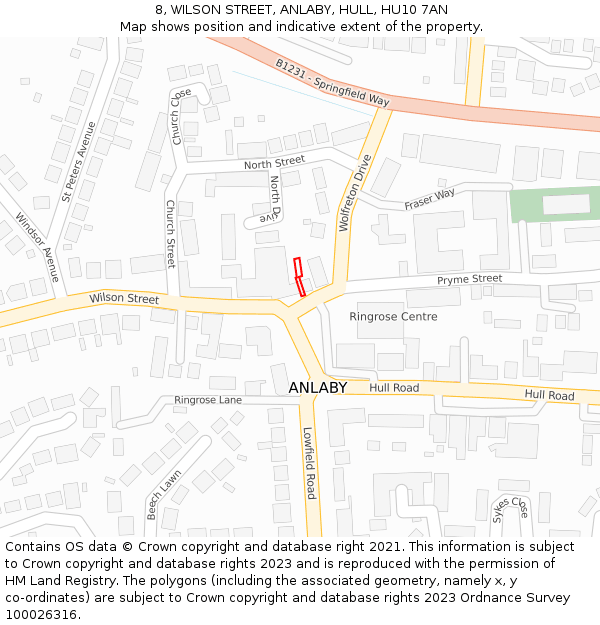 8, WILSON STREET, ANLABY, HULL, HU10 7AN: Location map and indicative extent of plot