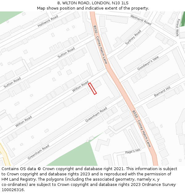 8, WILTON ROAD, LONDON, N10 1LS: Location map and indicative extent of plot