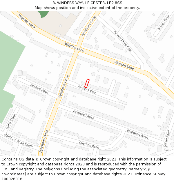 8, WINDERS WAY, LEICESTER, LE2 8SS: Location map and indicative extent of plot