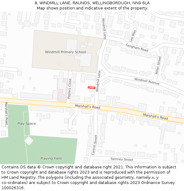8, WINDMILL LANE, RAUNDS, WELLINGBOROUGH, NN9 6LA: Location map and indicative extent of plot