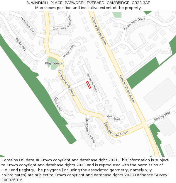 8, WINDMILL PLACE, PAPWORTH EVERARD, CAMBRIDGE, CB23 3AE: Location map and indicative extent of plot