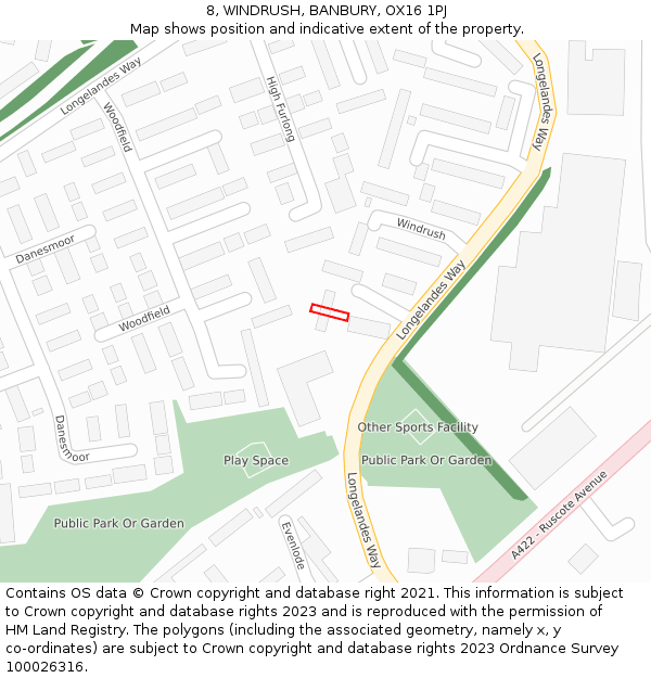 8, WINDRUSH, BANBURY, OX16 1PJ: Location map and indicative extent of plot