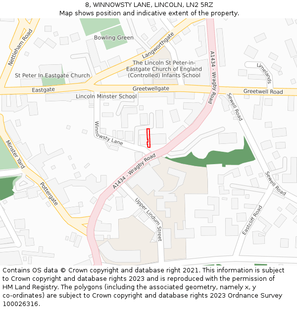 8, WINNOWSTY LANE, LINCOLN, LN2 5RZ: Location map and indicative extent of plot