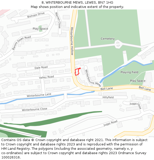 8, WINTERBOURNE MEWS, LEWES, BN7 1HG: Location map and indicative extent of plot