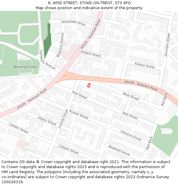 8, WISE STREET, STOKE-ON-TRENT, ST3 4PQ: Location map and indicative extent of plot