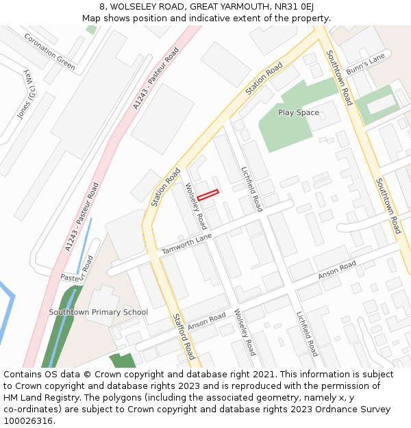 8, WOLSELEY ROAD, GREAT YARMOUTH, NR31 0EJ: Location map and indicative extent of plot