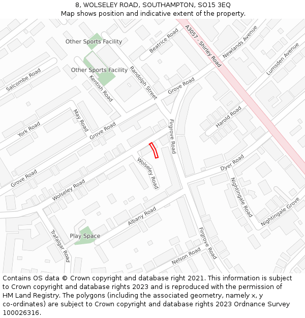 8, WOLSELEY ROAD, SOUTHAMPTON, SO15 3EQ: Location map and indicative extent of plot
