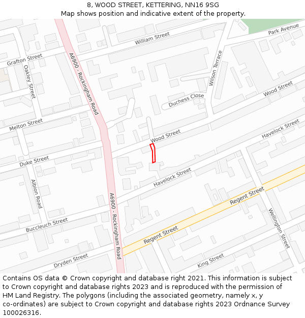 8, WOOD STREET, KETTERING, NN16 9SG: Location map and indicative extent of plot