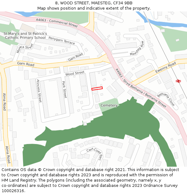 8, WOOD STREET, MAESTEG, CF34 9BB: Location map and indicative extent of plot