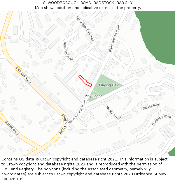 8, WOODBOROUGH ROAD, RADSTOCK, BA3 3HY: Location map and indicative extent of plot