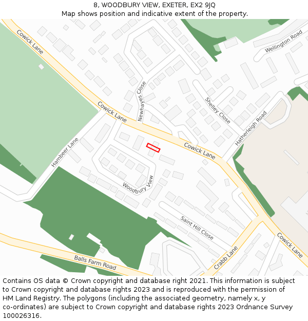 8, WOODBURY VIEW, EXETER, EX2 9JQ: Location map and indicative extent of plot