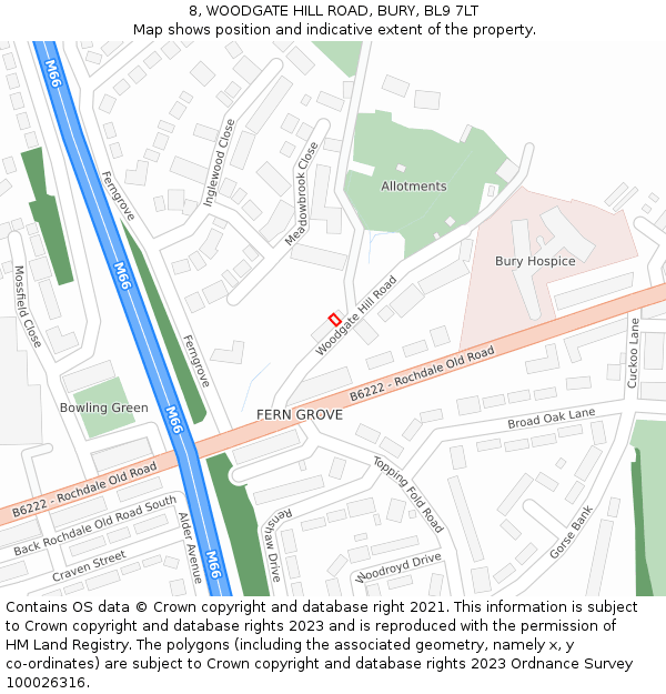 8, WOODGATE HILL ROAD, BURY, BL9 7LT: Location map and indicative extent of plot