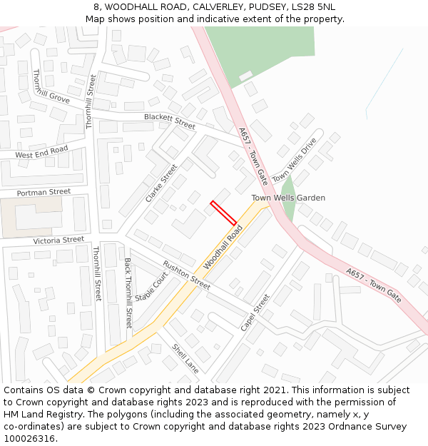 8, WOODHALL ROAD, CALVERLEY, PUDSEY, LS28 5NL: Location map and indicative extent of plot