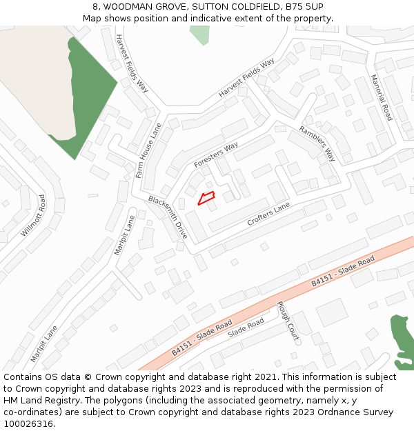 8, WOODMAN GROVE, SUTTON COLDFIELD, B75 5UP: Location map and indicative extent of plot