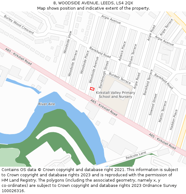 8, WOODSIDE AVENUE, LEEDS, LS4 2QX: Location map and indicative extent of plot