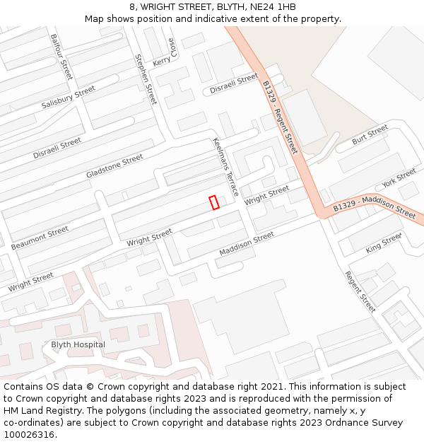 8, WRIGHT STREET, BLYTH, NE24 1HB: Location map and indicative extent of plot