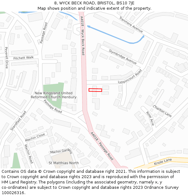 8, WYCK BECK ROAD, BRISTOL, BS10 7JE: Location map and indicative extent of plot