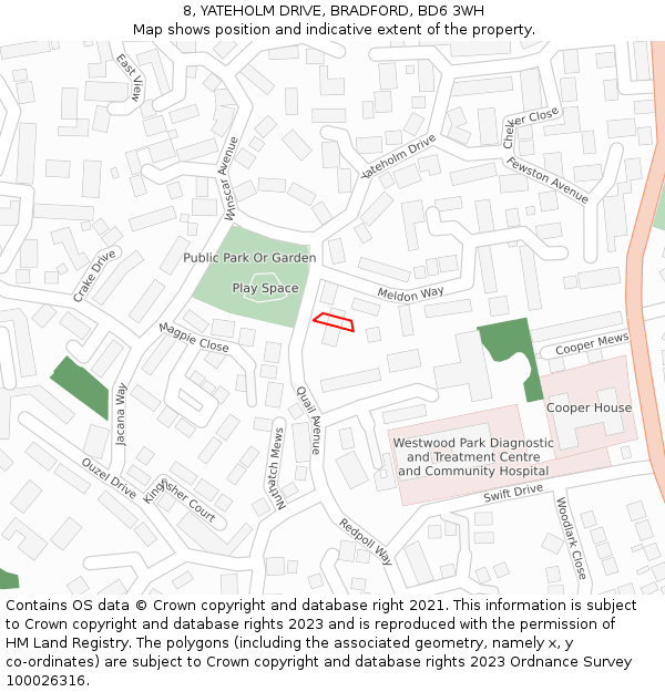 8, YATEHOLM DRIVE, BRADFORD, BD6 3WH: Location map and indicative extent of plot