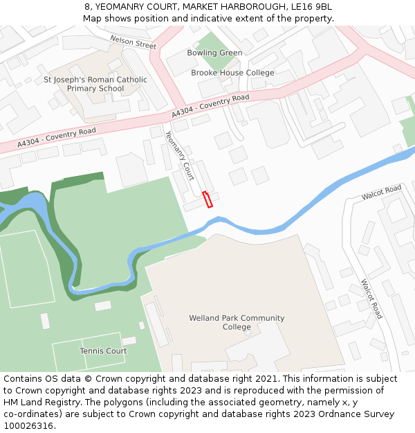 8, YEOMANRY COURT, MARKET HARBOROUGH, LE16 9BL: Location map and indicative extent of plot