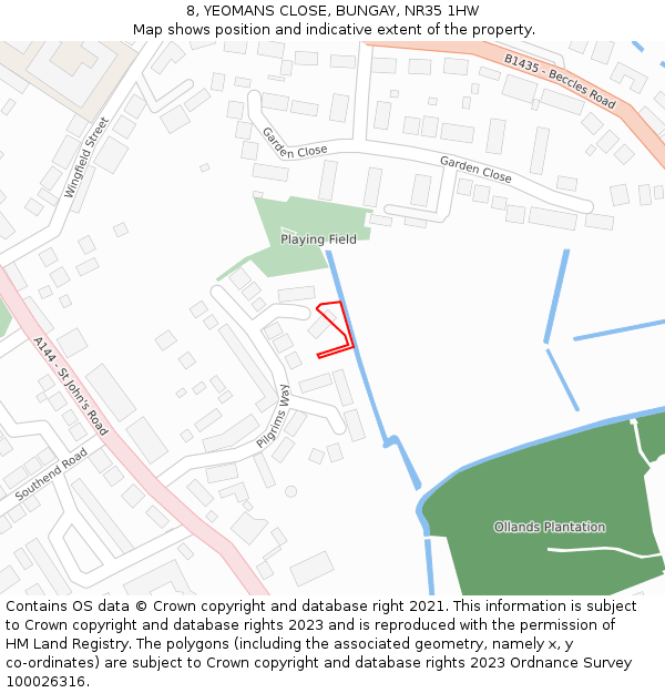 8, YEOMANS CLOSE, BUNGAY, NR35 1HW: Location map and indicative extent of plot