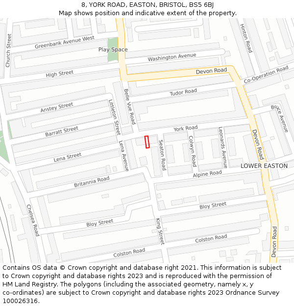 8, YORK ROAD, EASTON, BRISTOL, BS5 6BJ: Location map and indicative extent of plot