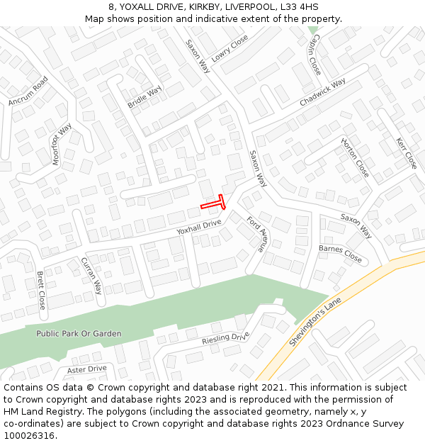 8, YOXALL DRIVE, KIRKBY, LIVERPOOL, L33 4HS: Location map and indicative extent of plot