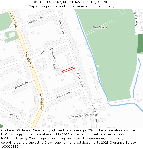80, ALBURY ROAD, MERSTHAM, REDHILL, RH1 3LL: Location map and indicative extent of plot
