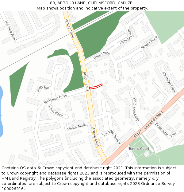 80, ARBOUR LANE, CHELMSFORD, CM1 7RL: Location map and indicative extent of plot