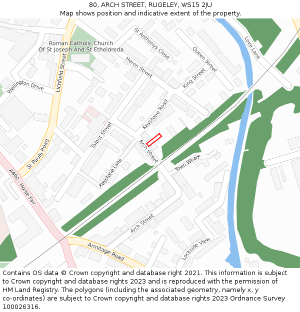 80, ARCH STREET, RUGELEY, WS15 2JU: Location map and indicative extent of plot