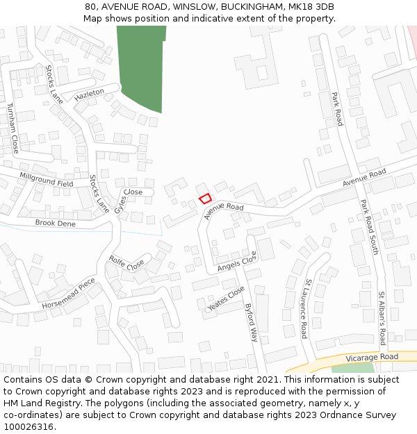80, AVENUE ROAD, WINSLOW, BUCKINGHAM, MK18 3DB: Location map and indicative extent of plot