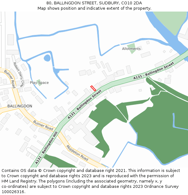 80, BALLINGDON STREET, SUDBURY, CO10 2DA: Location map and indicative extent of plot