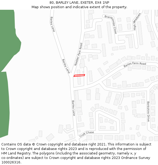 80, BARLEY LANE, EXETER, EX4 1NP: Location map and indicative extent of plot