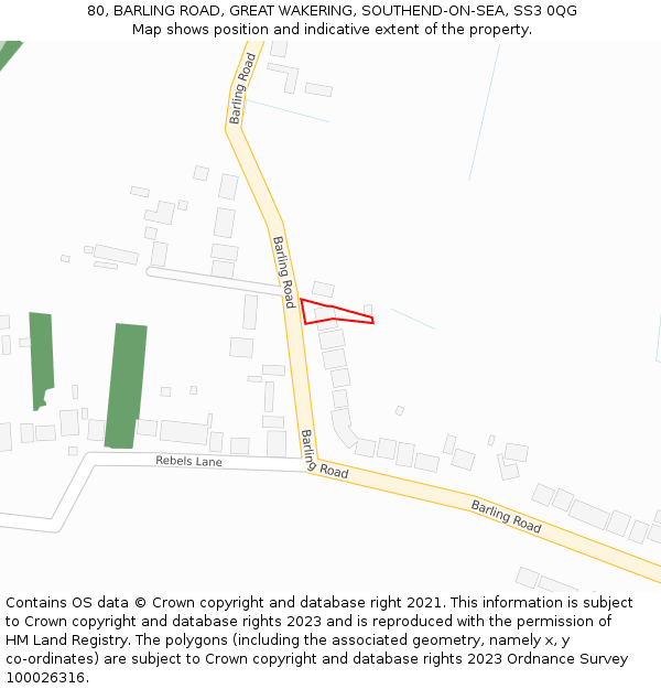 80, BARLING ROAD, GREAT WAKERING, SOUTHEND-ON-SEA, SS3 0QG: Location map and indicative extent of plot