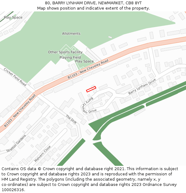 80, BARRY LYNHAM DRIVE, NEWMARKET, CB8 8YT: Location map and indicative extent of plot