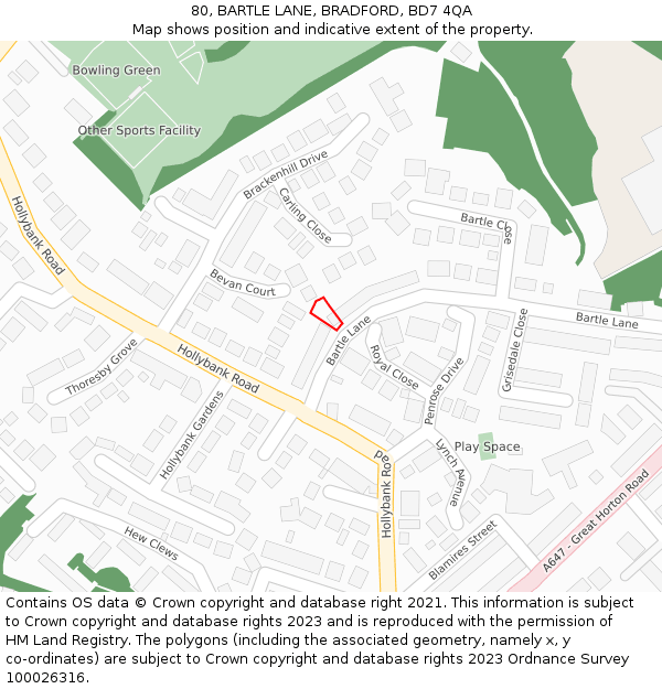 80, BARTLE LANE, BRADFORD, BD7 4QA: Location map and indicative extent of plot