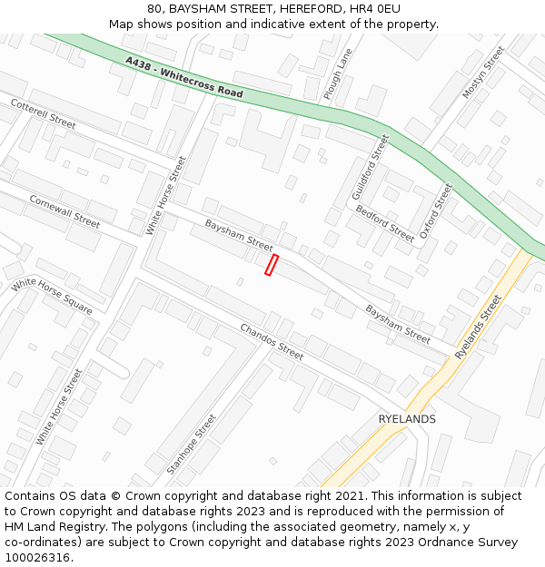 80, BAYSHAM STREET, HEREFORD, HR4 0EU: Location map and indicative extent of plot