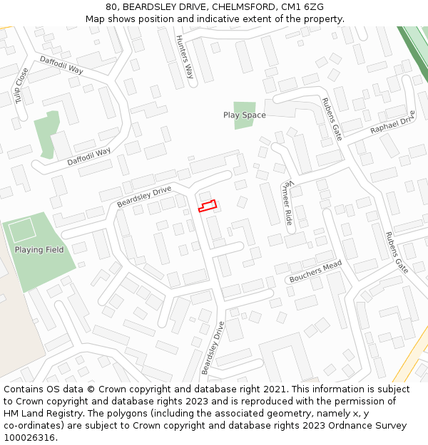 80, BEARDSLEY DRIVE, CHELMSFORD, CM1 6ZG: Location map and indicative extent of plot