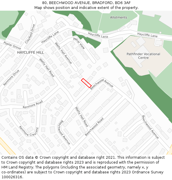 80, BEECHWOOD AVENUE, BRADFORD, BD6 3AF: Location map and indicative extent of plot