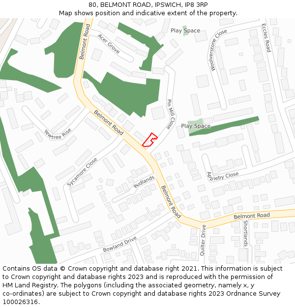 80, BELMONT ROAD, IPSWICH, IP8 3RP: Location map and indicative extent of plot