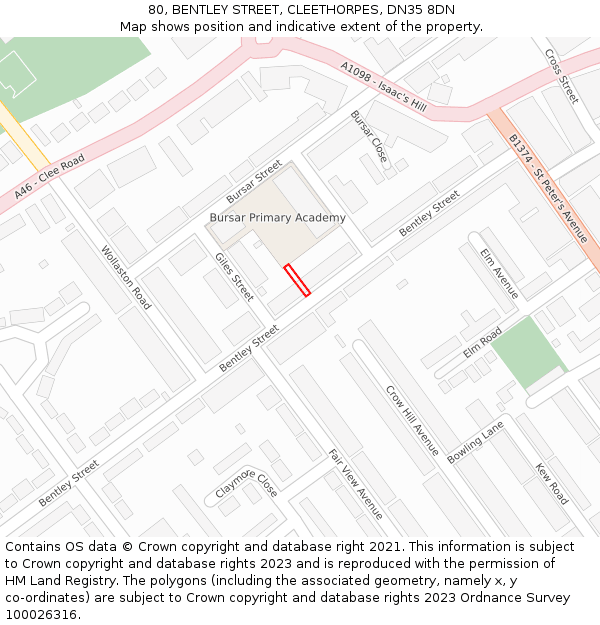 80, BENTLEY STREET, CLEETHORPES, DN35 8DN: Location map and indicative extent of plot