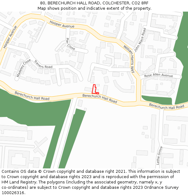 80, BERECHURCH HALL ROAD, COLCHESTER, CO2 8RF: Location map and indicative extent of plot