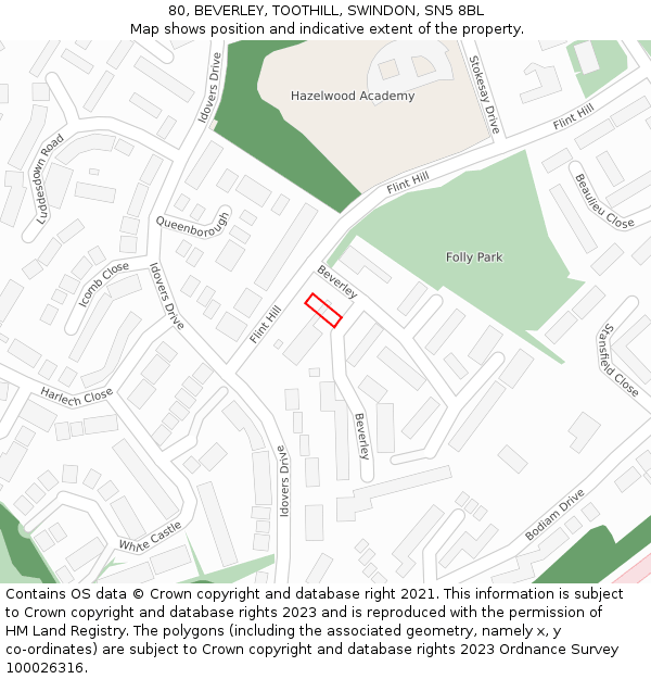 80, BEVERLEY, TOOTHILL, SWINDON, SN5 8BL: Location map and indicative extent of plot
