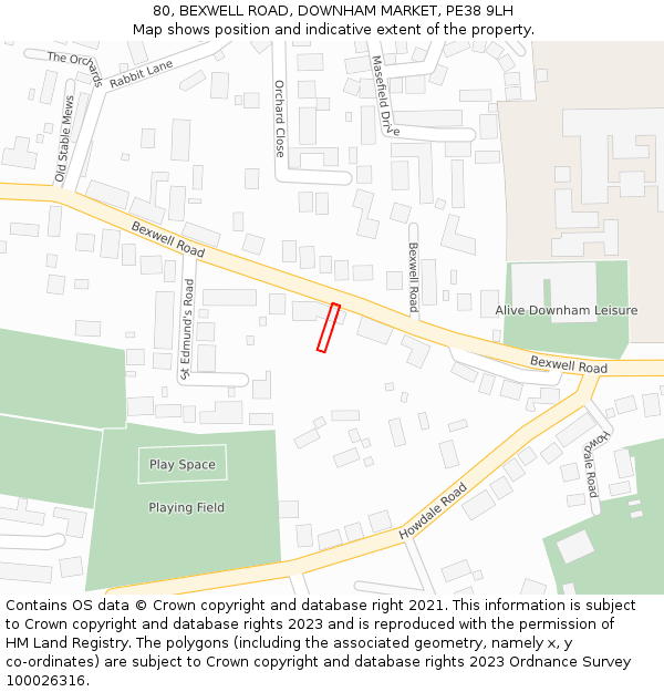 80, BEXWELL ROAD, DOWNHAM MARKET, PE38 9LH: Location map and indicative extent of plot