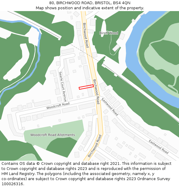 80, BIRCHWOOD ROAD, BRISTOL, BS4 4QN: Location map and indicative extent of plot
