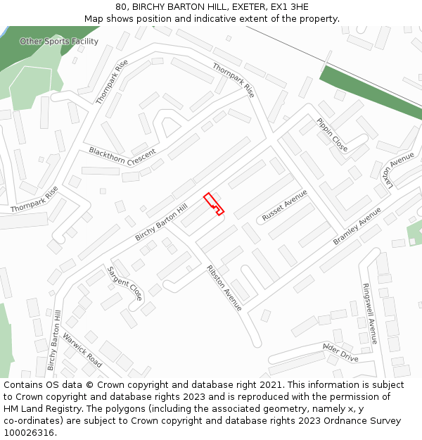 80, BIRCHY BARTON HILL, EXETER, EX1 3HE: Location map and indicative extent of plot