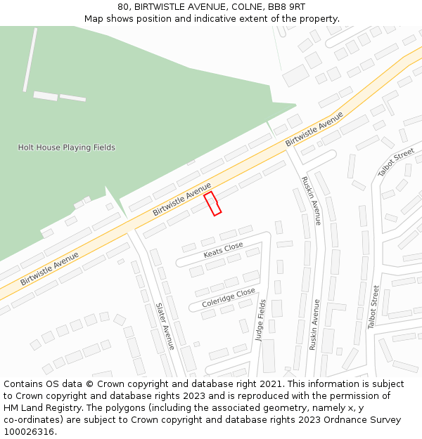 80, BIRTWISTLE AVENUE, COLNE, BB8 9RT: Location map and indicative extent of plot