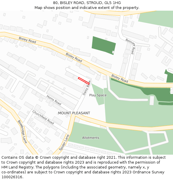 80, BISLEY ROAD, STROUD, GL5 1HG: Location map and indicative extent of plot