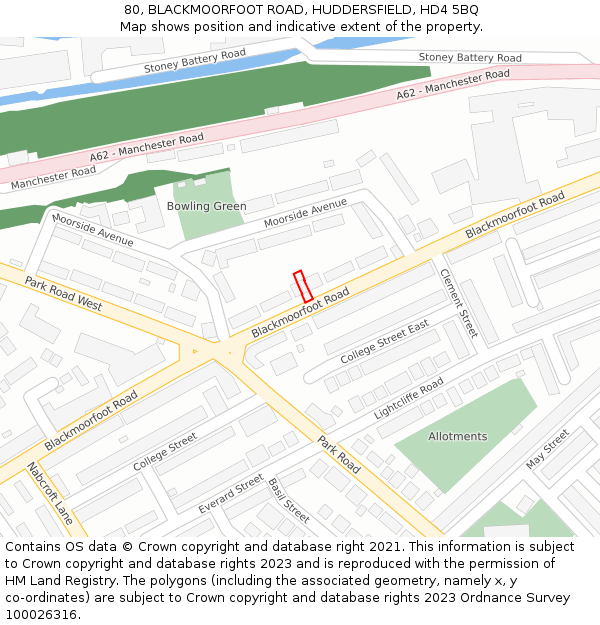 80, BLACKMOORFOOT ROAD, HUDDERSFIELD, HD4 5BQ: Location map and indicative extent of plot