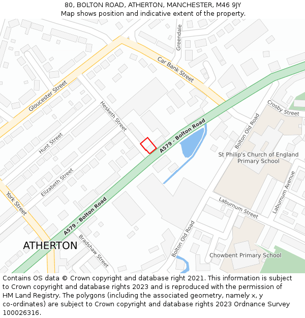 80, BOLTON ROAD, ATHERTON, MANCHESTER, M46 9JY: Location map and indicative extent of plot