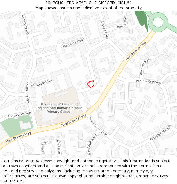 80, BOUCHERS MEAD, CHELMSFORD, CM1 6PJ: Location map and indicative extent of plot